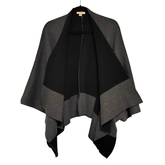 Draped Knit Cape Cardigan Gray Black Colorblock One Size Corporate Goth Chic EUC - Picture 3 of 5